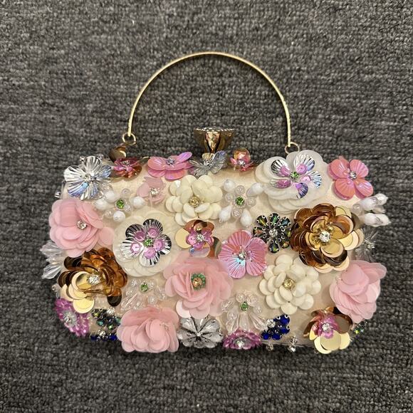 Unbranded Handbags - Women Clutch Bag Colorful Flower Purse Formal Evening Bag Beaded Pearl Handbags
